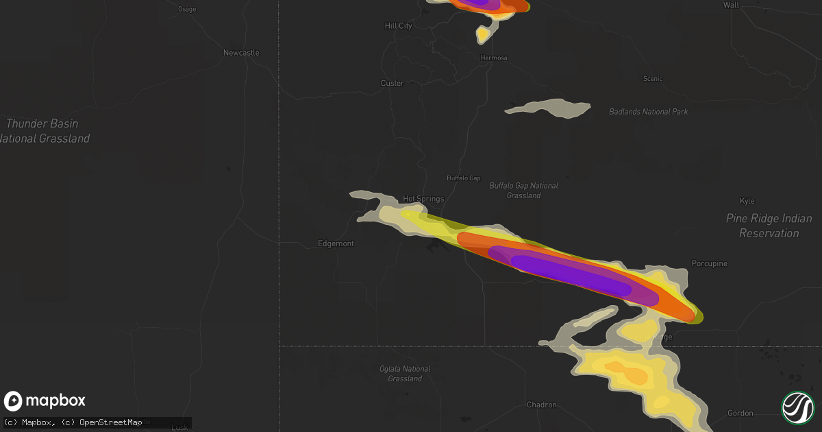 Hail map in Hot Springs, SD on August 8, 2016