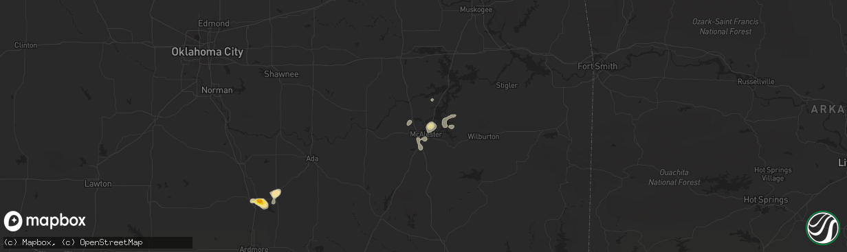 Hail map in Mcalester, OK on August 8, 2016