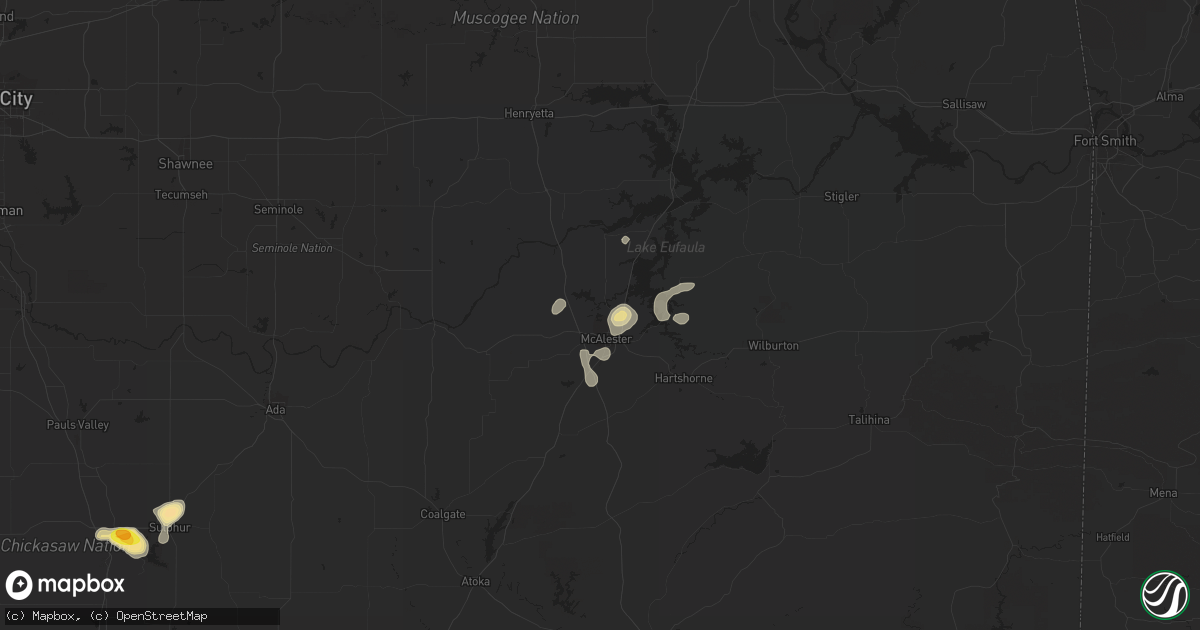 Hail map in Mcalester, OK on August 8, 2016