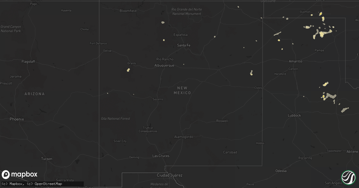 Hail map in New Mexico on August 8, 2016