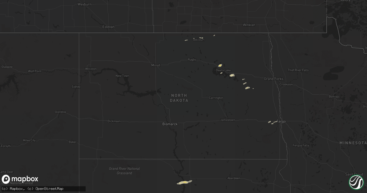Hail map in North Dakota on August 8, 2016