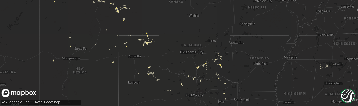 Hail map in Oklahoma on August 8, 2016