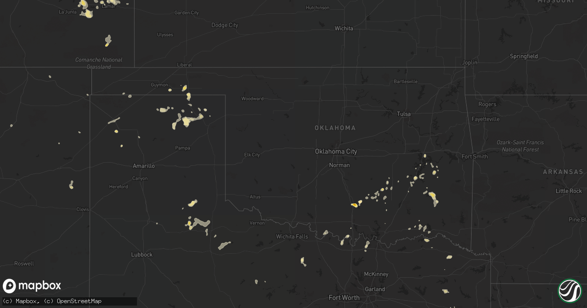 Hail map in Oklahoma on August 8, 2016