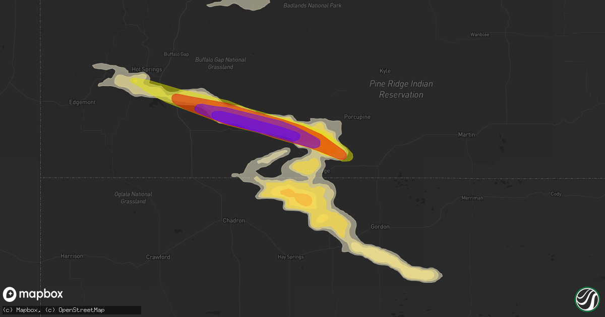 Hail map in Pine Ridge, SD on August 8, 2016