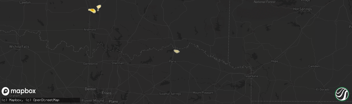 Hail map in Powderly, TX on August 8, 2016