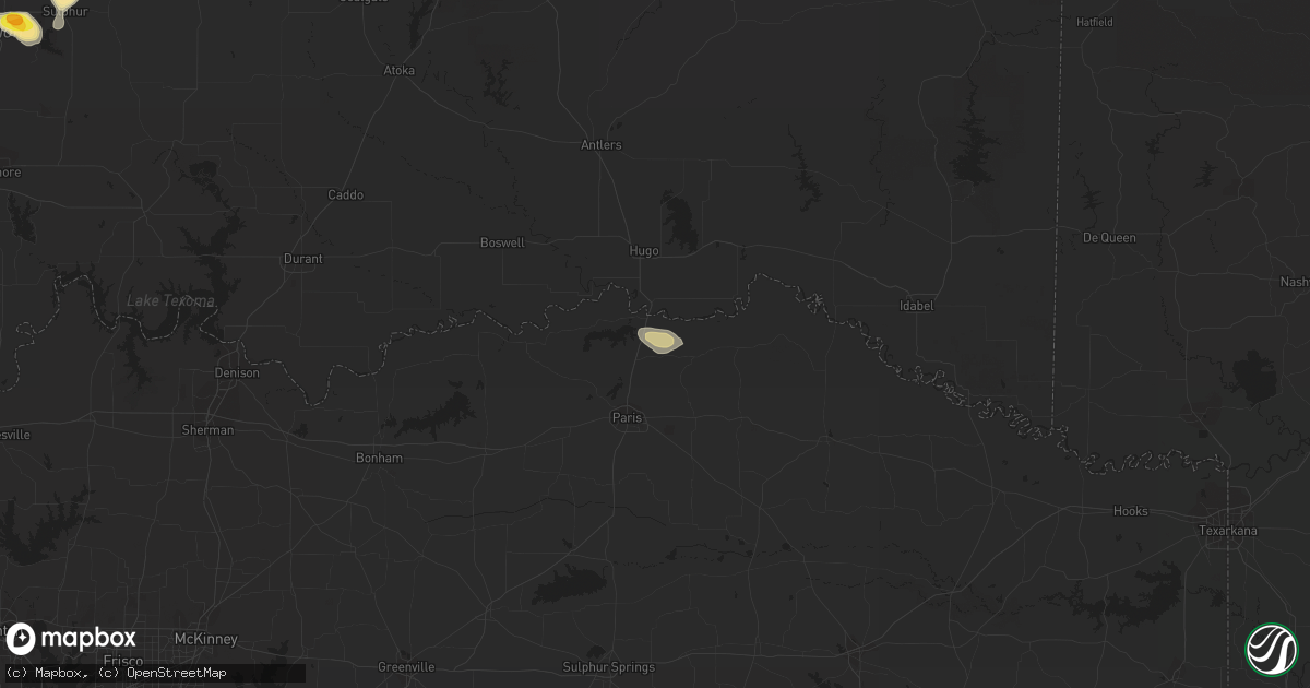 Hail map in Powderly, TX on August 8, 2016