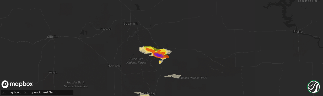 Hail map in Rapid City, SD on August 8, 2016