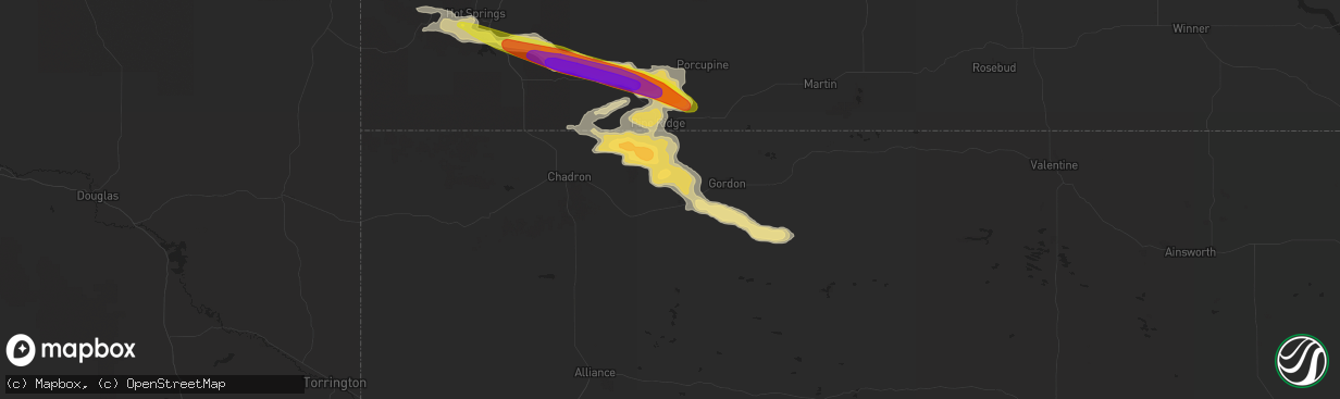 Hail map in Rushville, NE on August 8, 2016