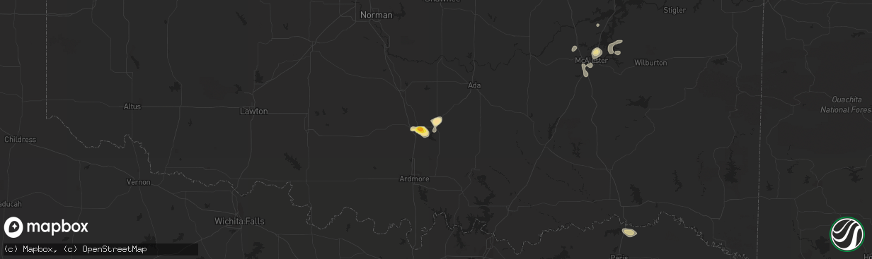 Hail map in Sulphur, OK on August 8, 2016