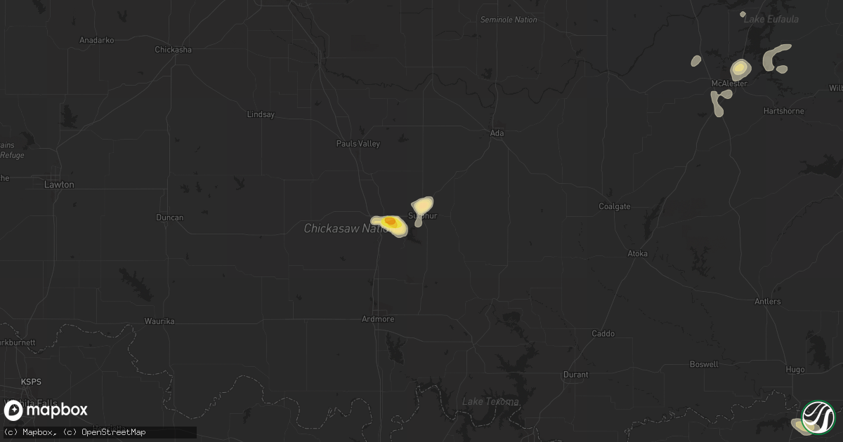 Hail map in Sulphur, OK on August 8, 2016