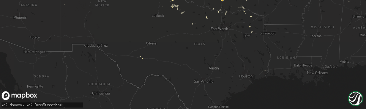 Hail map in Texas on August 8, 2016