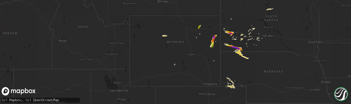 Hail map in Wyoming on August 8, 2016