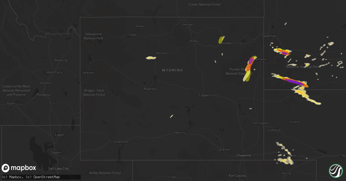 Hail map in Wyoming on August 8, 2016