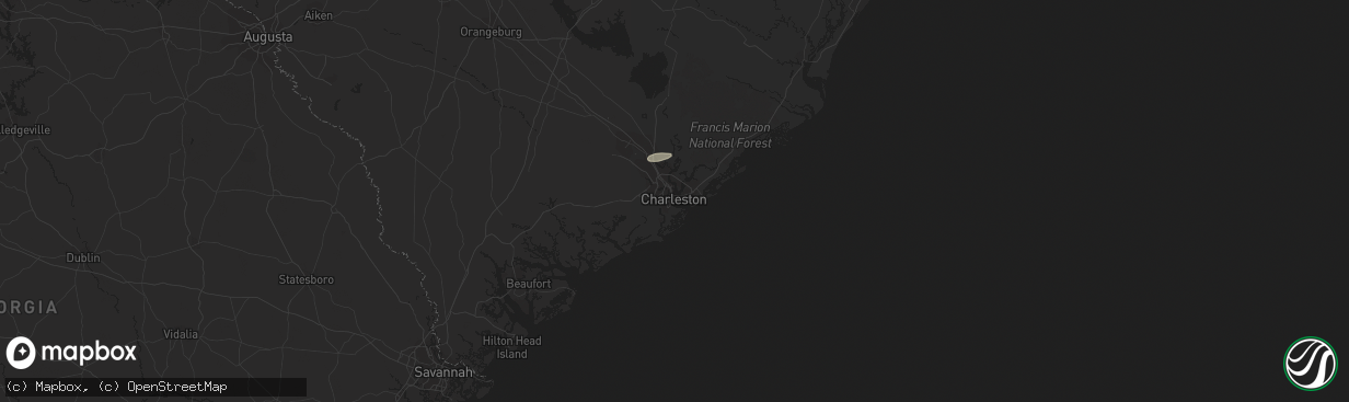 Hail map in Charleston, SC on August 8, 2017