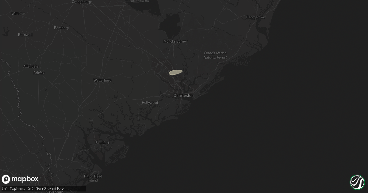Hail map in Charleston, SC on August 8, 2017