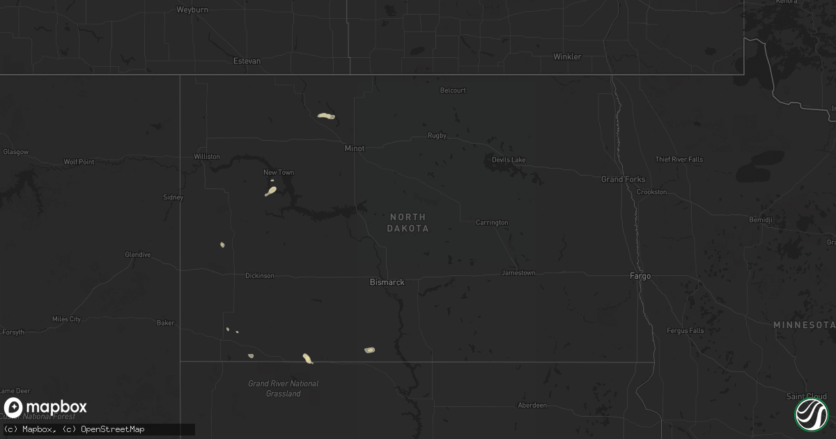 Hail map in North Dakota on August 8, 2017