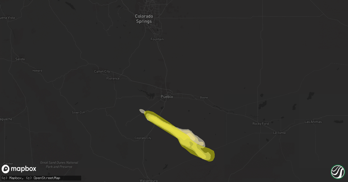 Hail map in Pueblo, CO on August 8, 2017