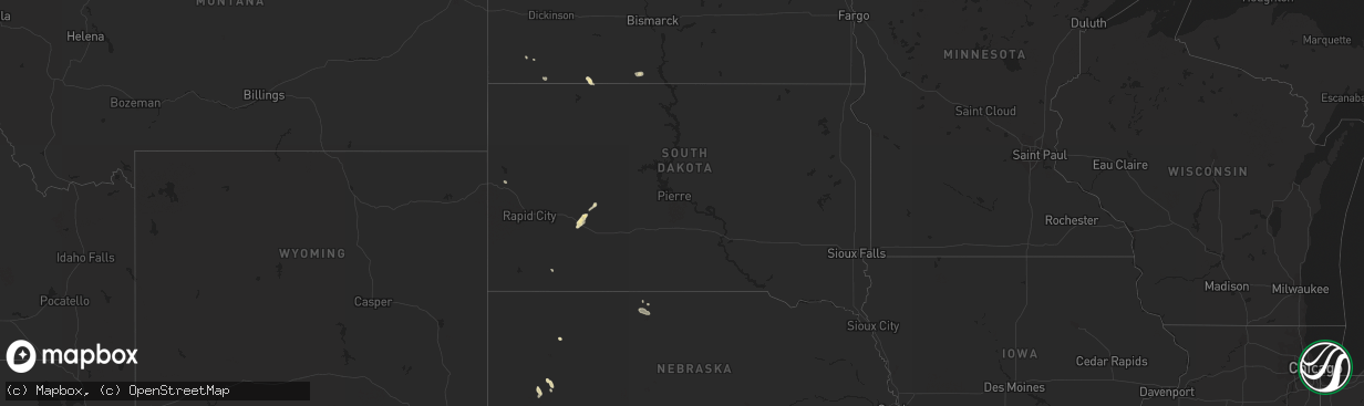 Hail map in South Dakota on August 8, 2017