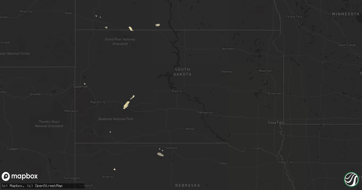 Hail map in South Dakota on August 8, 2017