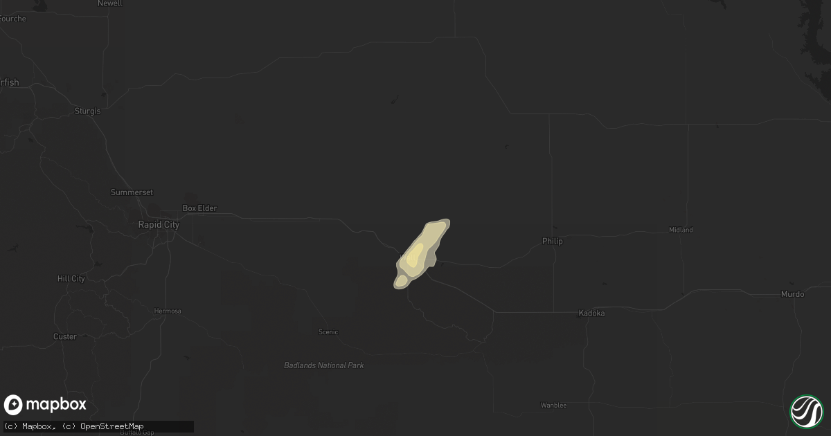 Hail map in Wall, SD on August 8, 2017