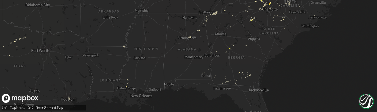 Hail map in Alabama on August 8, 2018