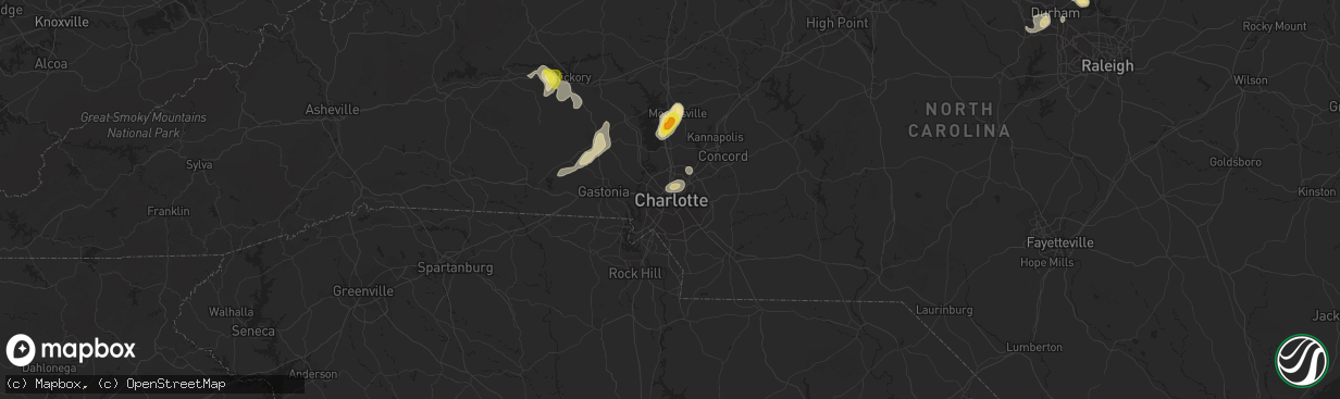 Hail map in Charlotte, NC on August 8, 2018