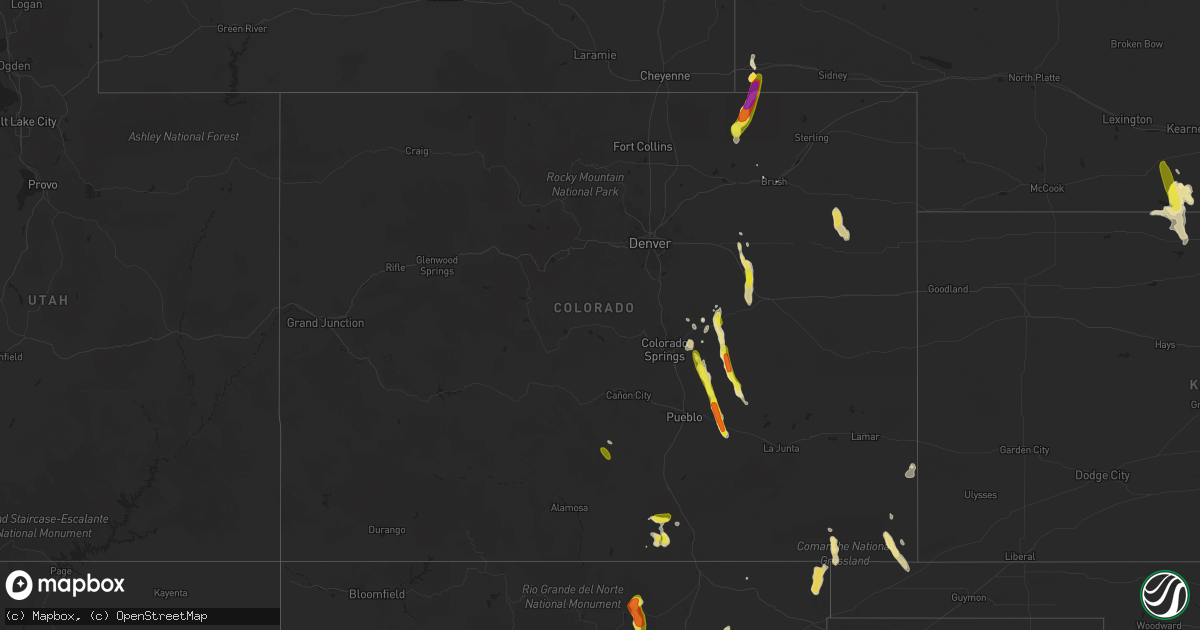 Hail map in Colorado on August 8, 2018