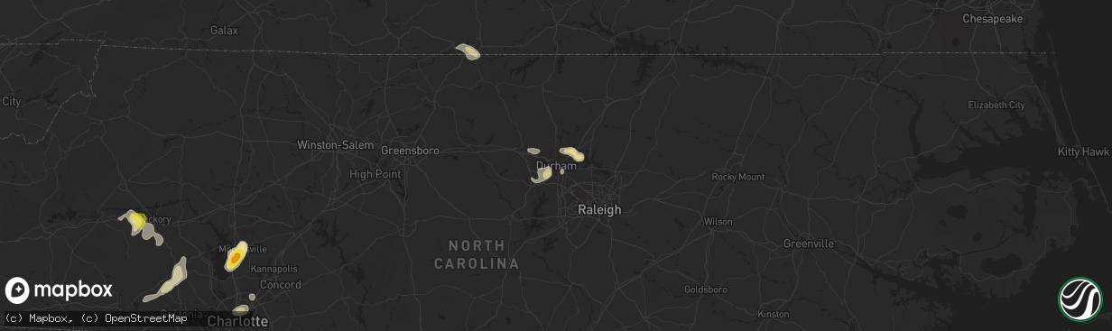 Hail map in Durham, NC on August 8, 2018