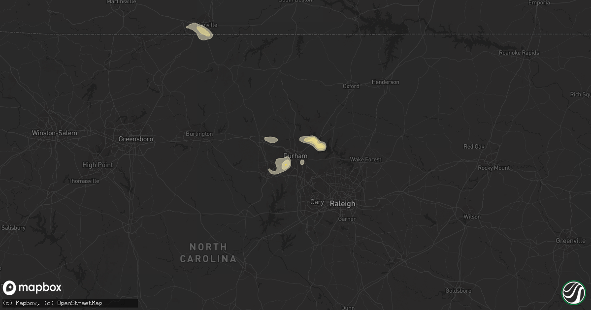 Hail map in Durham, NC on August 8, 2018
