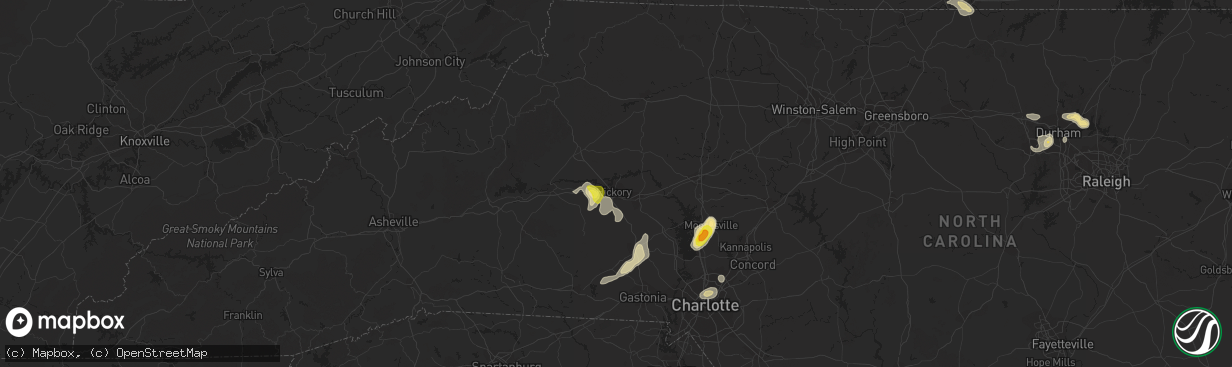 Hail map in Hickory, NC on August 8, 2018