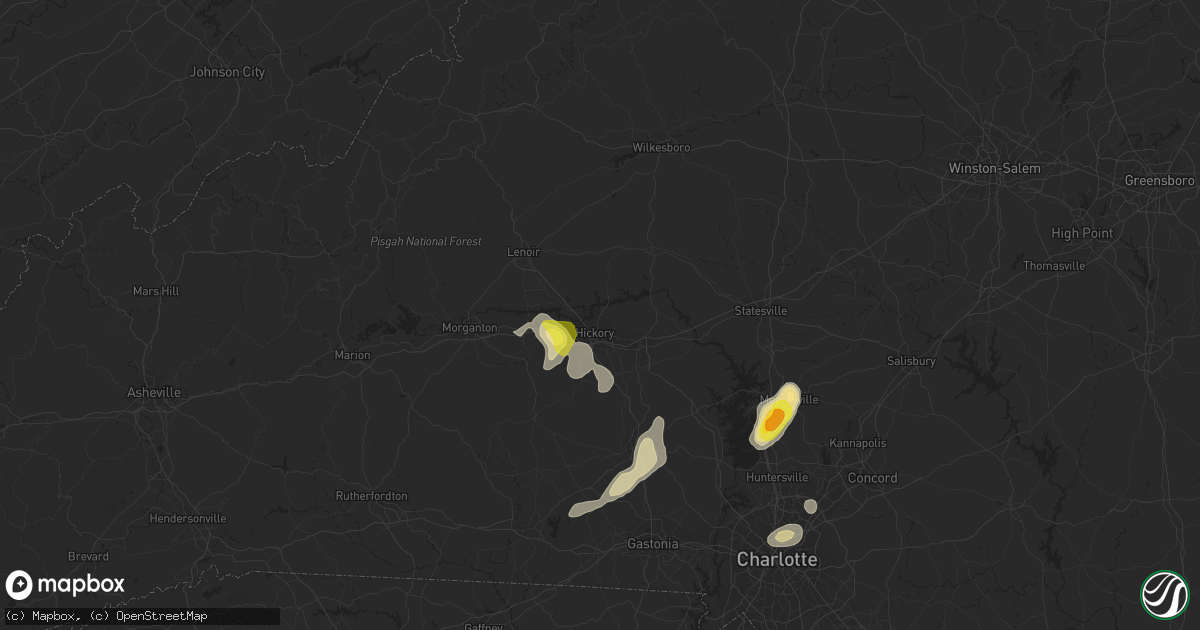 Hail map in Hickory, NC on August 8, 2018