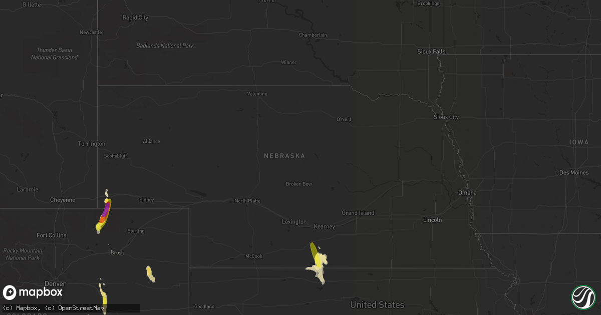 Hail map in Nebraska on August 8, 2018