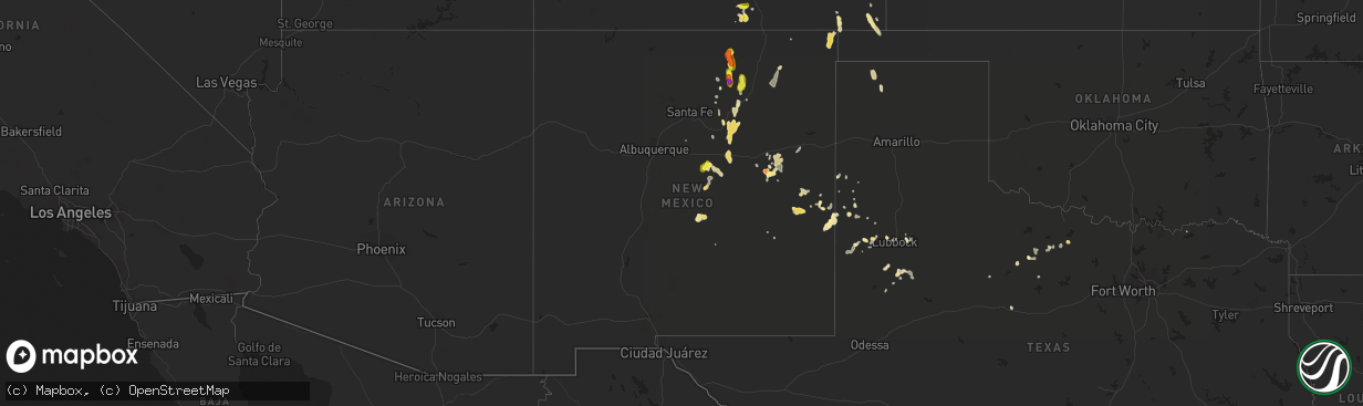 Hail map in New Mexico on August 8, 2018