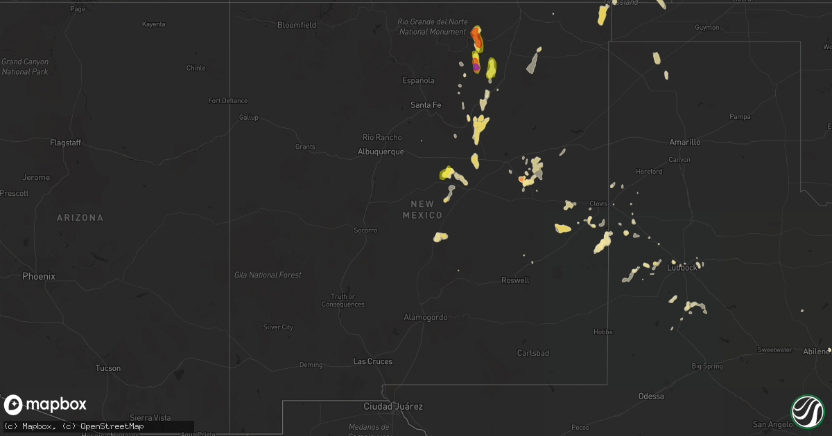 Hail map in New Mexico on August 8, 2018