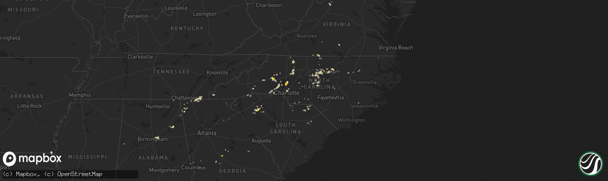 Hail map in North Carolina on August 8, 2018