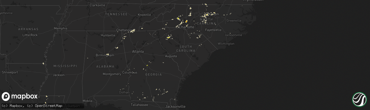 Hail map in South Carolina on August 8, 2018