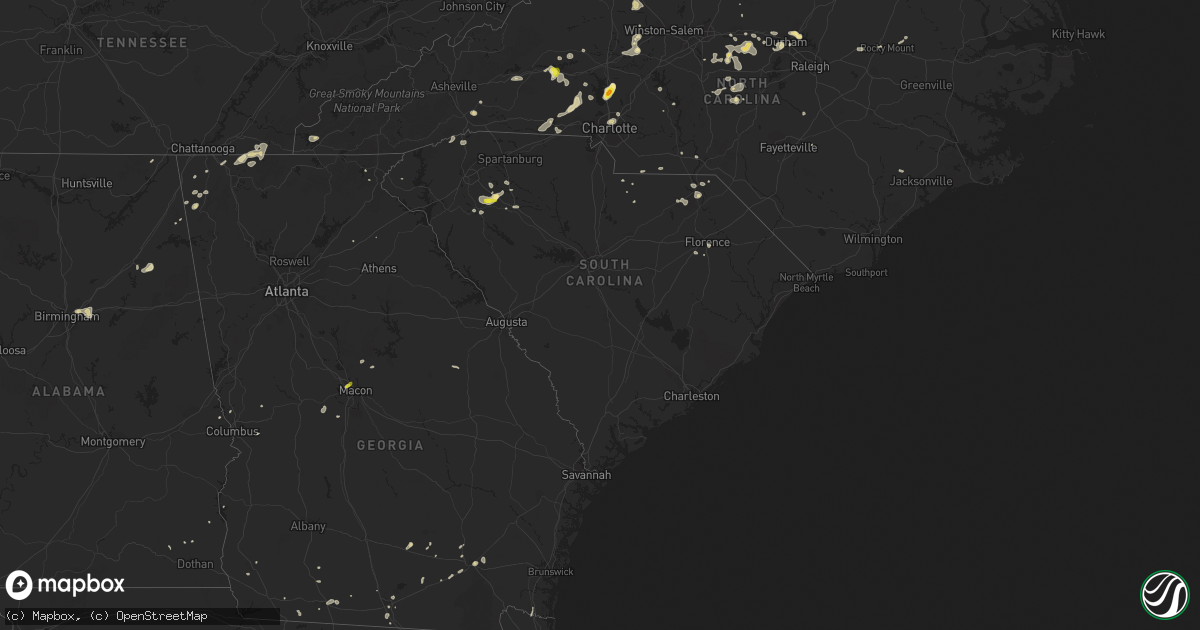 Hail map in South Carolina on August 8, 2018