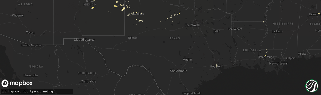 Hail map in Texas on August 8, 2018