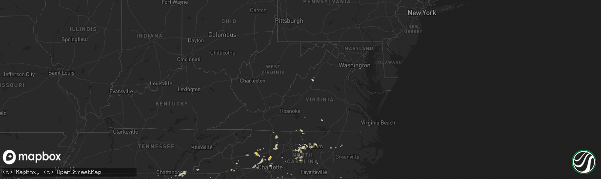 Hail map in Virginia on August 8, 2018