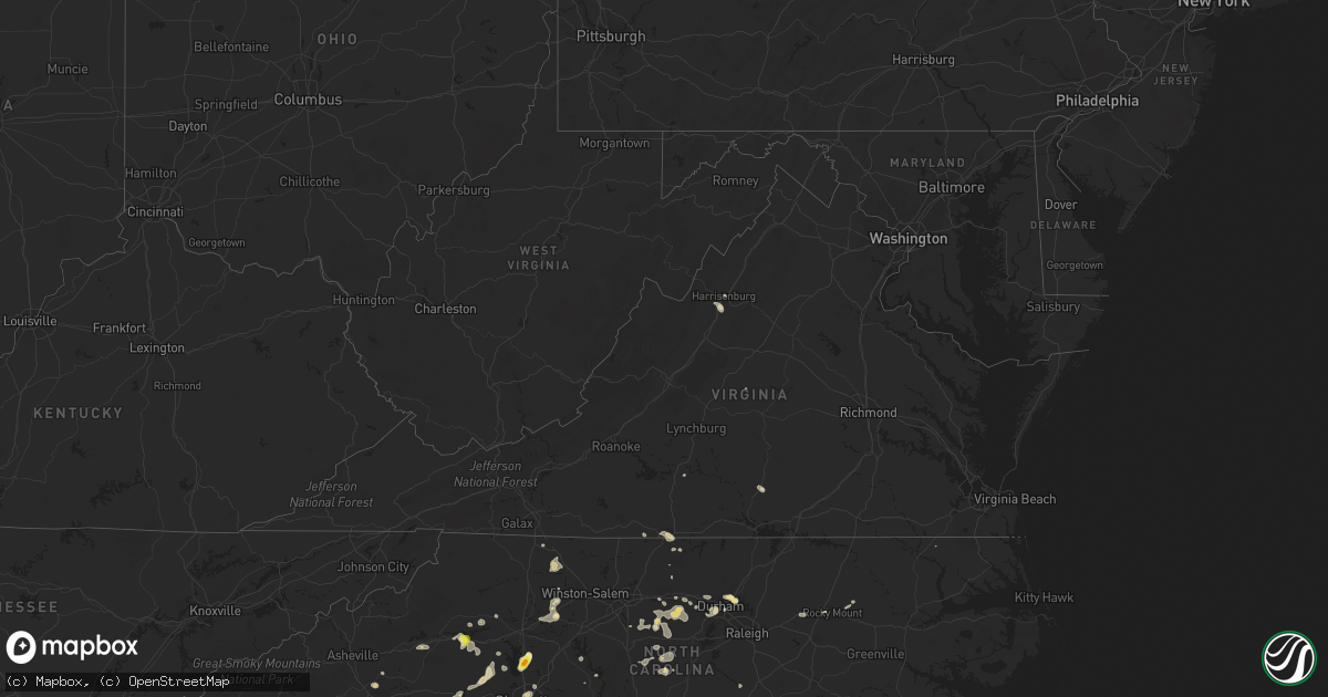 Hail map in Virginia on August 8, 2018