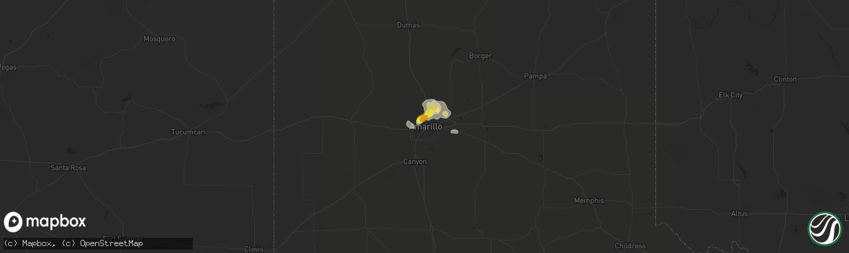 Hail map in Amarillo, TX on August 8, 2019