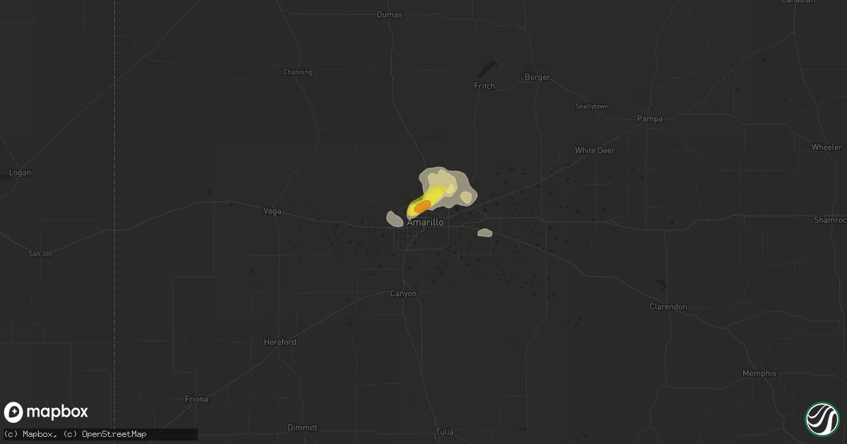 Hail map in Amarillo, TX on August 8, 2019