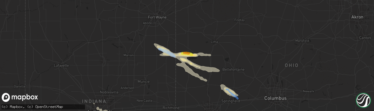 Hail map in Celina, OH on August 8, 2019