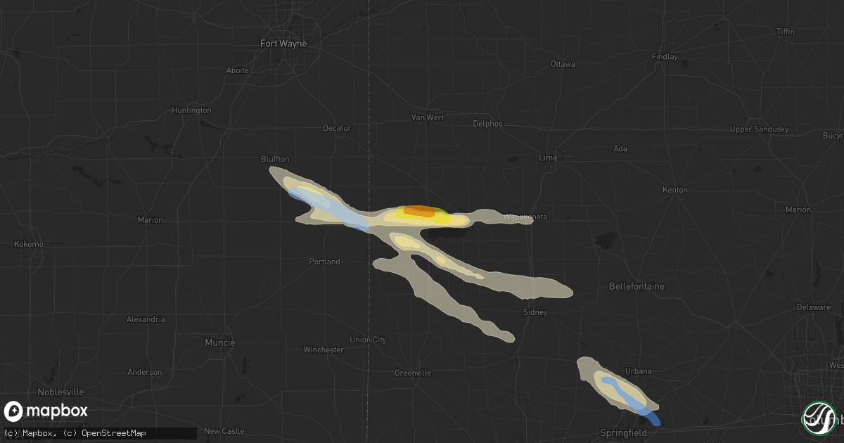 Hail map in Celina, OH on August 8, 2019