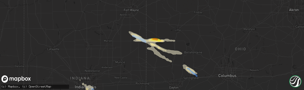 Hail map in Coldwater, OH on August 8, 2019