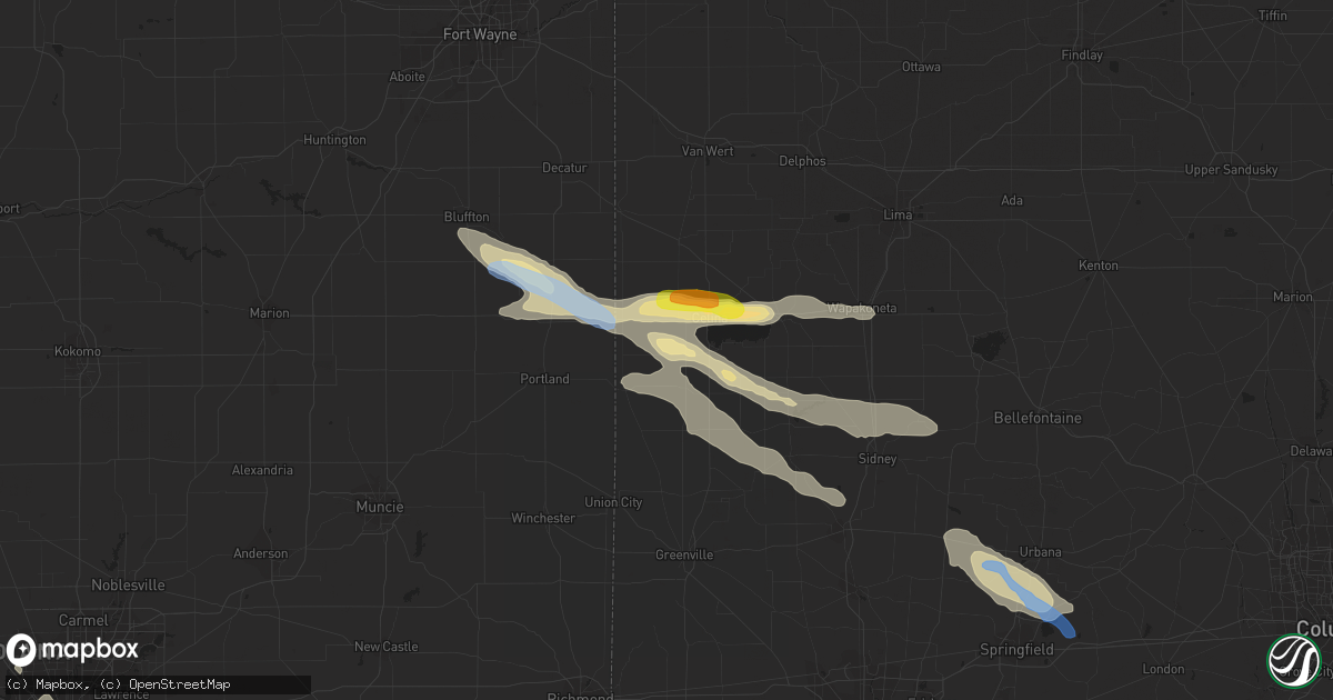 Hail map in Coldwater, OH on August 8, 2019