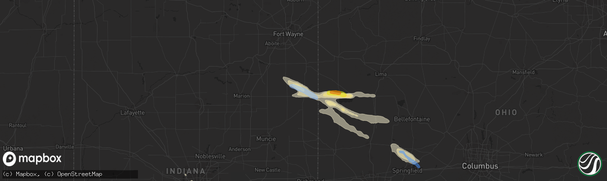 Hail map in Geneva, IN on August 8, 2019