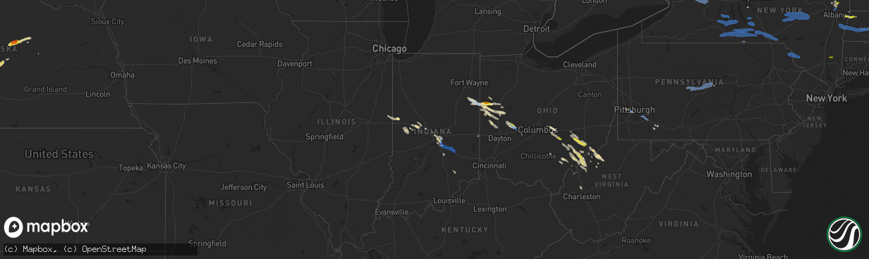 Hail map in Indiana on August 8, 2019