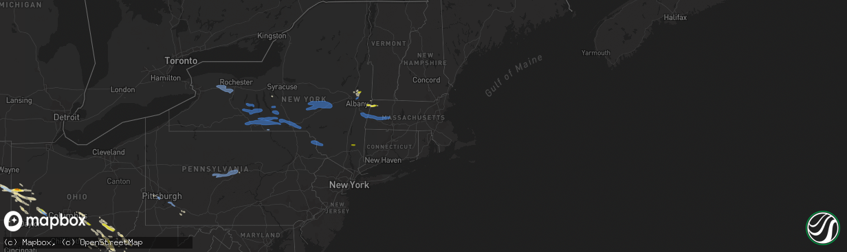 Hail map in Massachusetts on August 8, 2019