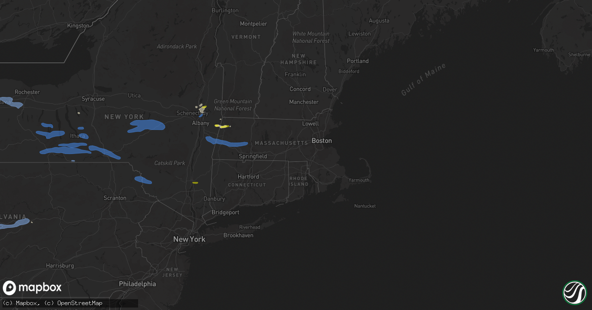 Hail map in Massachusetts on August 8, 2019